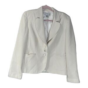 Spiegel Blazer Jacket Womens Size‎ 12 Beige/White Pinstripe Unique Details